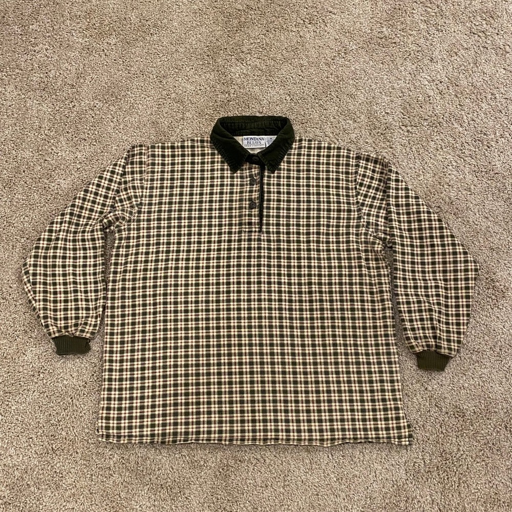 Vintage Montana Blues Long Sleeve Plaid Polo Shirt